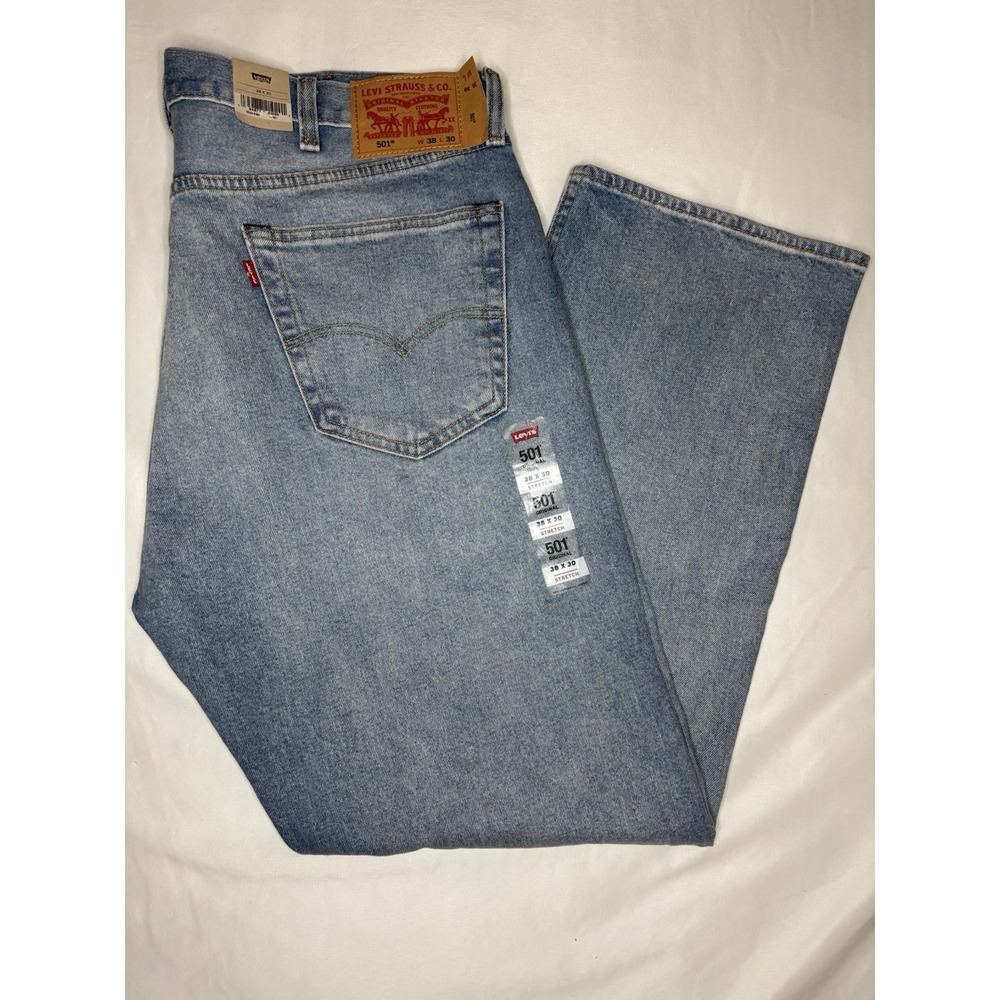 Levi's Premium 501 Men's Original Fit Stretch Denim Jeans Light Blue 38x30 NWT